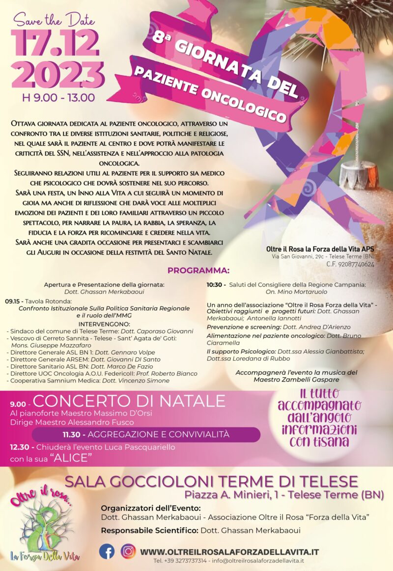 Telese Terme, domenica 17 dicembre: ottava giornata del paziente oncologico