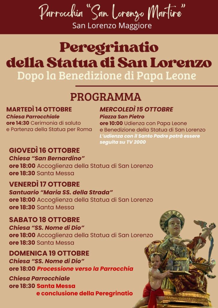 Programma della Peregrinatio della Statua di san Lorenzo Martire a Roma