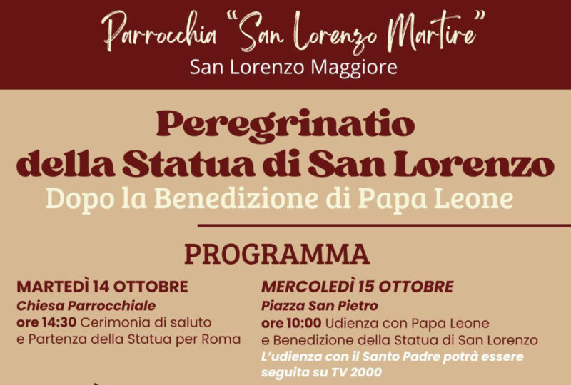 Dal 14 al 19 ottobre, “Peregrinatio” della Statua di San Lorenzo Martire a Roma