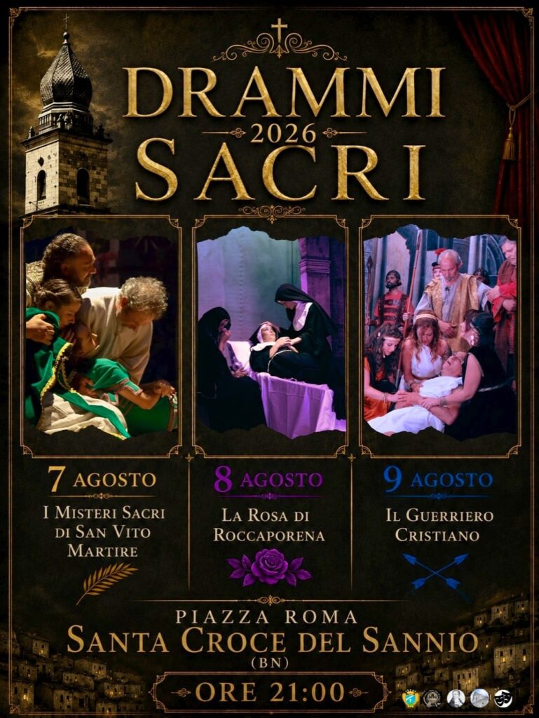 Locandina della rappresentazione di drammi sacri a Santa Croce del Sannio - 7, 8 e 9 agosto 2026